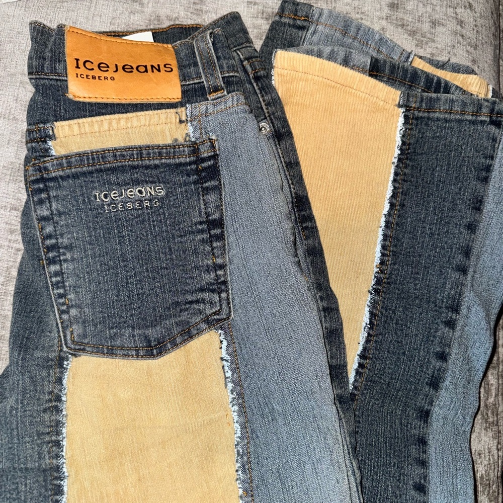 Iceberg Blue and Tan Denim Patchwork Jeans